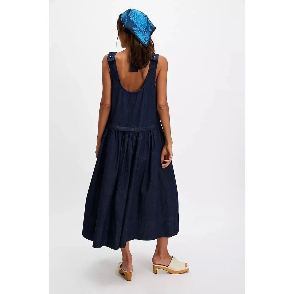 Free People Soraya Denim Midi Dress Large L NEW